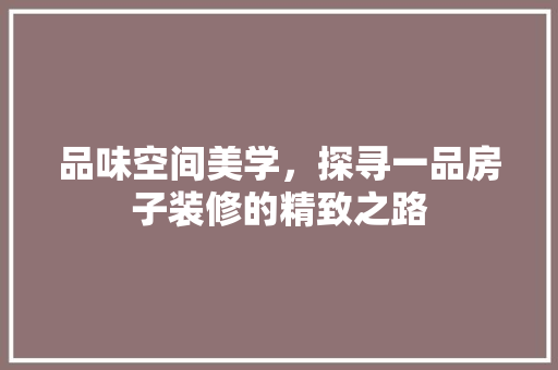 品味空间美学，探寻一品房子装修的精致之路