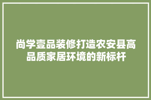 尚学壹品装修打造农安县高品质家居环境的新标杆