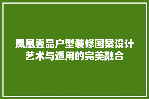 凤凰壹品户型装修图案设计艺术与适用的完美融合