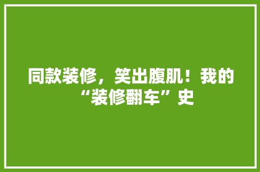 同款装修，笑出腹肌！我的“装修翻车”史