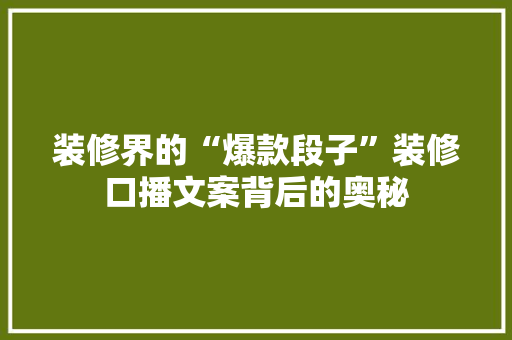装修界的“爆款段子”装修口播文案背后的奥秘