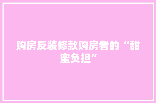 购房反装修款购房者的“甜蜜负担”