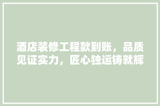 酒店装修工程款到账，品质见证实力，匠心独运铸就辉煌