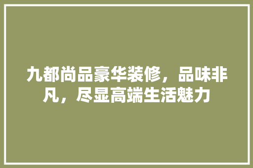 九都尚品豪华装修，品味非凡，尽显高端生活魅力